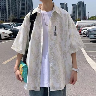 臺灣出貨 M-8XL 新款襯衫 慵懶 夏季 五分袖 日係 標準潮 文藝 日常 青春 流行 潮流 時尚男 襯衫外套