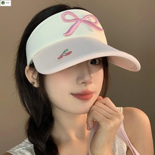 🔥臺灣出貨🔥MIJIU✨韓版蝴蝶結刺繡空頂帽子女夏季跑步運動百搭鴨舌帽防紫外線遮陽帽