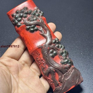 新品*熱銷*收藏仿古玩文房珍品硃砂墨彩繪墨錠墨塊墨條如玉雕刻工藝擺件大樹