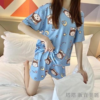 [塔塔·販賣美麗、新品促銷]韓版睡衣大碼韓國睡衣日系可愛清新甜美居家服睡衣女新款女士睡衣加大尺碼短袖可愛卡通家居服套裝