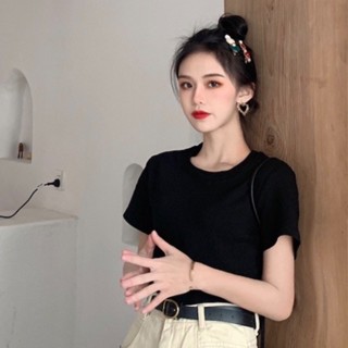 【M&B】韓版寬鬆素色短版上衣 短袖上衣 短袖t恤 女裝 顯瘦上衣 衣服 寬鬆上衣 素T 短板上衣GTM8866