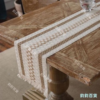 棉麻條紋拼接雙色編織流蘇桌旗 長桌布 棉麻桌布 方形桌旗 桌墊 桌巾 茶几布 北歐桌旗 簡約風桌旗 條紋桌布 野餐