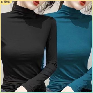 新店特惠✨大尺碼發熱衣女 保暖內衣女女 半高領打底衫女春秋新款韓版修身內搭長袖t恤女上衣服保暖衣女 大碼發熱衣