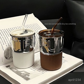 蝦皮最低價ins風玻璃杯帶蓋辦公室吸管杯女生水杯高顔值咖啡杯家用宿捨杯子