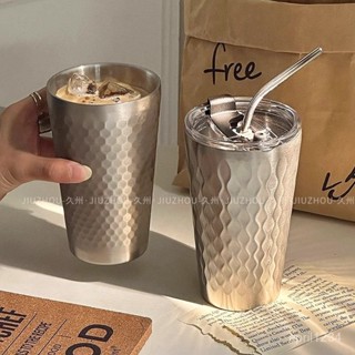 蝦皮最低價工業風雙層美式304不銹鋼咖啡杯隨手杯帶蓋防燙吸管水杯子
