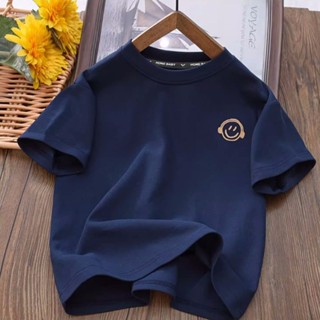 童品屋✿男童短袖 兒童短袖 男童上衣 小孩衣服 男童裝 韓版童裝 兒童印花笑臉休閑圓領短袖T恤 笑臉刺繡 中大童半袖上衣