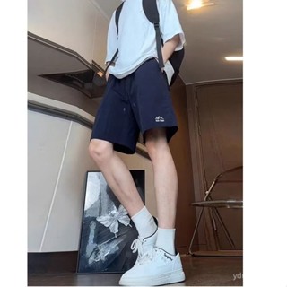 藏青色 高街刺繡短褲 男夏季薄款休閒 青少年褲子 冰絲運動籃球五分褲