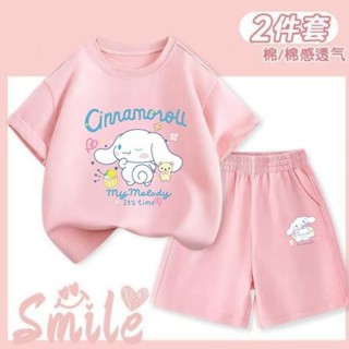 💖低價出貨💖庫洛米上衣 庫洛米套裝 兒童上衣 短褲夏季兒童短袖T恤短褲兩件套大耳狗卡通女孩上衣褲子套裝棉質衣服