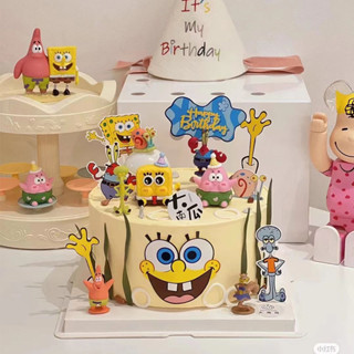 蛋糕裝飾 蛋糕插牌✨海綿寶寶生日蛋糕裝飾擺件派大星章魚哥公仔卡通男孩兒童蛋糕插牌 派對用品 生日立牌