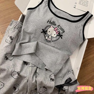 全網低價🌸HelloKitty卡通可愛夏天背心帶胸墊kt貓睡衣女款新款夏季背心短褲家居服套裝