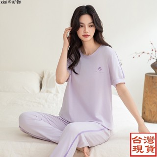 【超讚CP0524】萊卡純棉涼感睡衣 夏季女生家居服 短袖長褲套裝 居家休閒套裝 女生睡衣 夏天睡衣