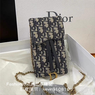 正品現貨 DIOR 迪奧 SADDLE 藍色印花 迷你 手機包 肩揹包 斜挎包 女生 鏈條包 正品
