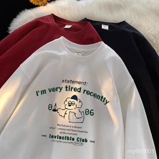 【Fafa】๑100%日係純棉T恤要好好睡覺喲！印花上衣情純棉T恤百搭上衣棉質上衣寬鬆顯瘦顯白長袖韓係卡通上衣