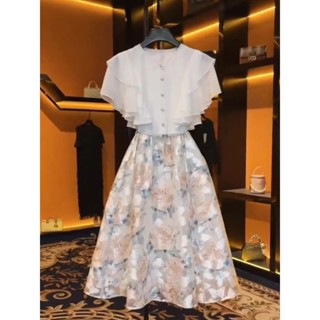 法式 輕奢 高階感 連衣裙 女 2025年 夏季 拼接 重工 刺繡 時尚 荷葉袖 禮服裙
