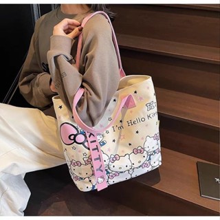 拼全蝦皮最低價可愛kitty手提袋大容量託特時尚卡通包女可愛百搭帆布包單肩通懃
