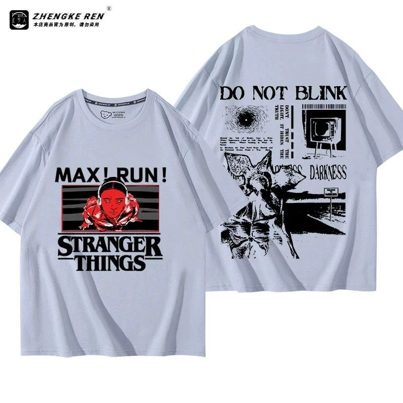 怪奇物語 怪奇物語美劇週邊T恤衫Stranger Things美式潮牌黑色重磅純棉短袖 MXUV