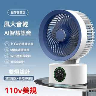 [臺灣熱銷]110v伏2025桌面空氣循環扇家用靜音大風力雙夜燈遙控電風扇