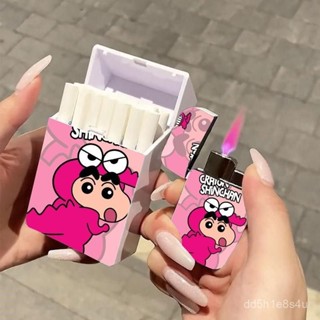 🔥24小時限時出庫📣新款蠟筆小新防風打火機粉色火燄帶盒個性炫酷送男友閨蜜禮物潮【KLin優選】
