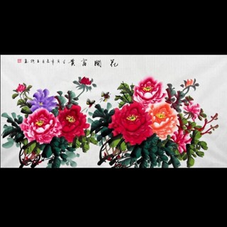 國畫牡丹手繪純手工客廳沙發背景裝飾畫花開富貴中式藝術掛畫1