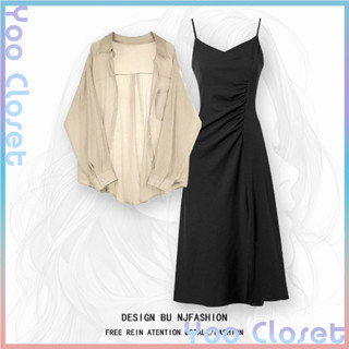 Yoo Closet|夏季套裝女 2025新款大碼穿搭防曬雪紡襯衫上衣配吊帶連衣裙兩件套 小香風女裝 二件式套裝 女套裝