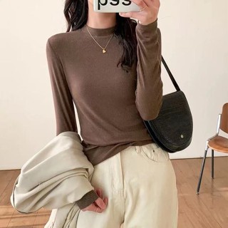 【Puffkten】西裝內搭長袖素色T恤半高領打底衫女秋冬立領氣質大尺碼高級感上衣