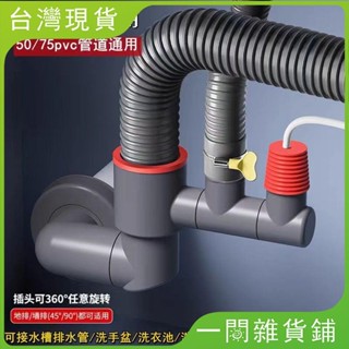 【臺灣現出】新型牆排地排專用菜盆洗手盆防臭下水管密封塞洗衣機防溢水多功能接頭 洗衣機旋轉下水管三頭通排水管止逆閥陽臺洗衣