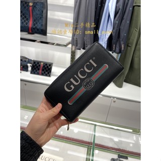 Mia二手 GUCCI 496317 小牛皮GG Logo全拉鍊式 長夾 綠紅綠 黑色白色皮革 印花拉鍊長夾