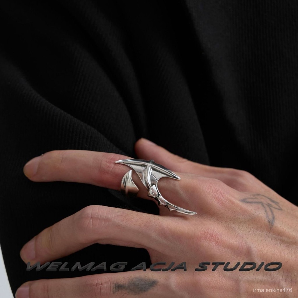 免運 臺灣出貨 個性戒指 【店鋪熱銷】異形十字架戒指男女小衆盔甲護甲不規則中性開口設計感指環 HLPF