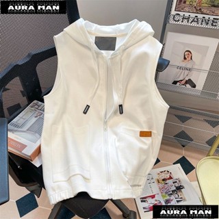 ✨限時低價✨復古港風chic運動工裝馬甲男女童外套馬夾中大童連帽無袖背心衛衣Xgu88~