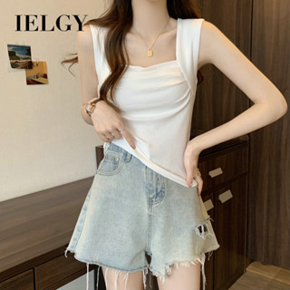 IELGY 辣妹外穿方領百褶吊帶上衣女修身顯瘦背心打底