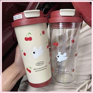 桃園快速🚚果汁奶茶塑膠杯 櫻桃小狗印花可愛杯子 tritan 不銹鋼水壺 車用保溫杯 吸管水杯 咖啡隨行杯6/13