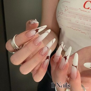 👑加一限時秒殺💥甜酷風美式辣妹歐美彩繪乳白撞色綫條漸變ins顯白手工美甲穿戴甲穿戴甲 UPC2
