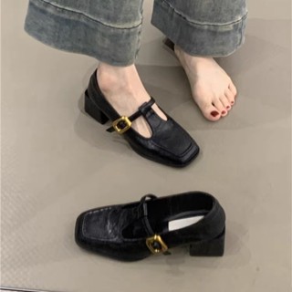 【💕免運實拍】女鞋 單鞋 瑪莉珍鞋 娃娃鞋 複古瑪麗珍鞋女法式氣質優雅搭扣方頭淺口粗跟通懃鞋