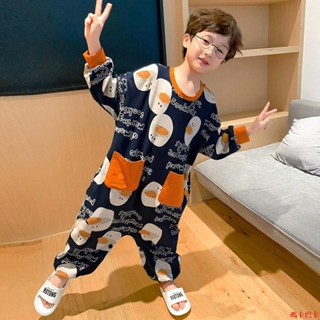 ❣️男童睡衣❣️兒童家居服男寶寶嬰幼兒中小童空調服秋款防踢扣連體卡通德絨睡衣