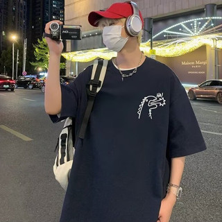 ins潮牌 美式高街圓領T恤夏季男 韓版可愛恐龍 卡通簡約印花短袖 百搭寬鬆休閒情侶上衣短T（TBXW460）【壹號站】