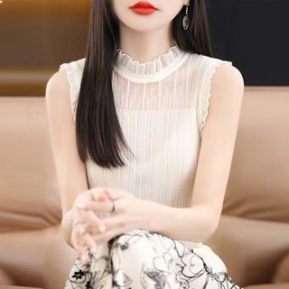 🌸臺灣特價🌸悠米 【5952人好評】蕾絲背心西裝打底上衣高領無袖背心木耳邊無袖背心