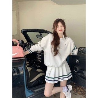 🎶小鈴音Isletune🔔推薦🔔休閒套裝套裝西裝外套女裝休閒運動套裝短裙子春秋季時尚條紋學院風甜辣妹衛衣百褶裙兩件