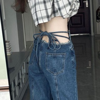 WeiWei微韓女裝 高腰牛仔褲 闊腿褲 女裝 水洗牛仔褲 垂感拖地褲 大尺碼直筒褲 遮腿型長褲 藍色牛仔長褲 綁帶長褲