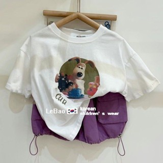🌈Yi JiA寶貝屋🎀男童短袖 臺灣出貨 兒童上衣 夏裝薄款 兒童寬鬆短袖 兒童韓版卡通圖案純棉短袖寬松t恤白色男女童潮