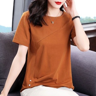 短袖T恤女裝2025夏季新款洋氣女士體恤衫大碼胖mm遮肉顯瘦上衣服 大尺碼女裝 寬鬆短袖T恤 中年媽媽裝 短袖上衣