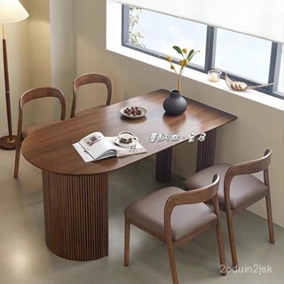 🌲高品質 免運🌲北歐現代實木餐桌小戶型客廳島臺餐桌複古民宿咖啡桌茶桌餐桌餐椅組閤 半圓形餐桌 餐桌 桌椅 奶油風餐桌