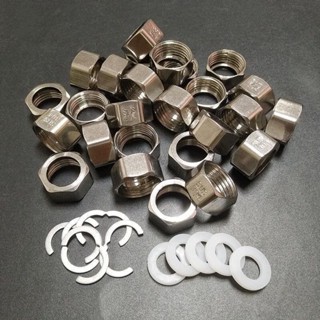 🔥臺灣出貨🔥 <軟管接頭> 304不銹鋼波紋管螺帽4分分熱水器進水軟管接頭六角螺母卡簧墊片