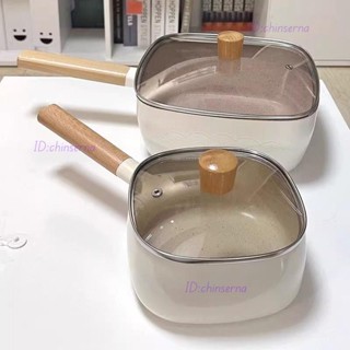 送置物架 鍋 鍋具 奶鍋 牛奶鍋 鍋具套裝 有淺有深白色平底鍋家用不粘鍋方形不沾煎炒兩用小炒鍋煎鍋小奶鍋
