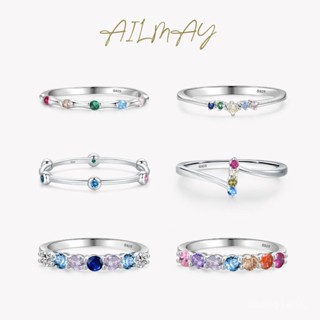 AILMAY✨正品授權✨香港直發S925純銀簡約ins高階感設計彩虹色鋯石戒指女歐美風疊戴細款尾戒