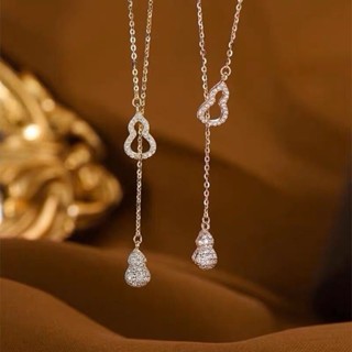 免運💎925純銀葫蘆吊墜項鏈女款簡約輕奢小眾設計高階感流蘇鎖骨毛衣鏈項鏈鎖骨鍊 銀飾 韓國飾品 項鍊 生日禮物女生
