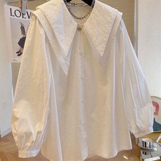 胖酷Style-【微胖仙女必備】大尺碼秋季上衣150公斤早秋輕奢多扣寬鬆少女雙層法式娃娃領襯衫長袖i大尺碼襯衫