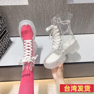 ◕熱賣 雨鞋雨靴女mona同款雨鞋女士夏時尚款外穿水晶果凍透明鞋厚底防水鞋水靴雨靴101