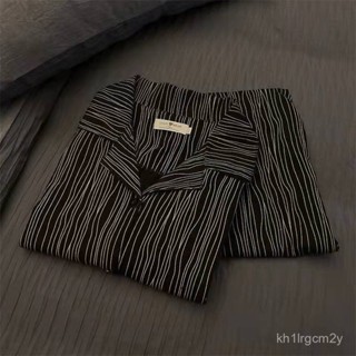 🌹限量購🌹新款 黑色斑馬 條紋 睡衣 長袖 慵懶風 男女衕款 情侶套裝 家居服 可外出 簡約 時尚 舒適 小眾 04D4