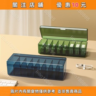 桌面數據線收納盒手機充電器整理盒透明電源線分格防塵收納盒帶蓋#lion180895
