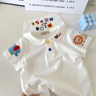 Sunny Boy🌟 【80-120】兒童短袖T恤~夏季可愛的日系新款兒童卡通刺繡海軍風短袖上衣寶寶半袖